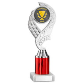 SILVER/RED 'OLYMPIC' HOLDER ASSEMBLED ON MARBLE (2" CEN/2" TUBE) - 9in